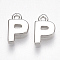 Brass Charms, Letter, Nickel Free, Real Platinum Plated, Letter.P, 8x5x1.5mm, Hole: 0.8mm