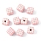 10Pcs Printed Opaque Acrylic Beads, Cube with Check Pattern, Pink, 14x14~14.5x14~14.5mm, Hole: 3.8mm