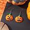 304 Stainless Steel Opaque Resin Pumpkin Dangle Earrings, Halloween Theme, Stainless Steel Color, Orange, 50x26mm