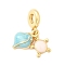 Brass European Dangle Charms, with Sky Blue Enamel, Large Hole Pendants, Shell & Tortoise, Real 18K Gold Plated, 27mm, Hole: 4.5mm