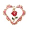 Cylinder Seed Flat Round Pendants, with 304 Stainless Steel Open Jump Rings & Flower Alloy Enamel Pendants & Heart Brass Pendants, Crimson, 39x41x3mm, Hole: 3mm