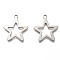 Non-Tarnish 201 Stainless Steel Pendants, Hollow, Star, Stainless Steel Color, 30x26x1.5mm, Hole: 2.3mm