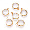 K9 Glass Charms, Flat Round, with Brass Findings, Faceted, Real 18K Gold Plated, Clear, 13.5~14x10.5~11x3.5~4mm, Hole: 1.8mm