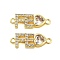 Rack Plating Brass Pave Clear Cubic Zirconia FE Heart Links Connector Charms, Cadmium Free & Lead Free, Real 18K Gold Plated, 7x19.5x3.5mm, Hole: 1.4mm