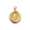 Religion Themed Rack Plating Brass Micro Pave Cubic Zirconia Pendants, Long-Lasting Plated, Lead Free & Cadmium Free, Mixed Shape Charms, Flat Round, 20.5x17.5x2.5mm, Hole: 5x3mm