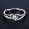 Heart Brass Micro Pave Clear Cubic Zirconia Finger Rings, Platinum, US Size 8(18.1mm)