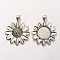 Tibetan Style Alloy Flower Pendant Cabochon Settings, Cadmium Free & Lead Free, Antique Silver, Flat Round Tray: 18mm, 43x34x4mm, Hole: 5x7mm, about 96pcs/kg