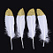 Goose Feather Costume Accessories, Dyed, with Glitter Powder, White, 170~220x41~51mm, about 100pcs/bag