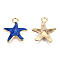 Alloy Pendants, with Enamel, Starfish, Light Gold, Blue, 20x18x3mm, Hole: 2.5mm