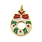 Christmas Theme Ion Plating(IP) 304 Stainless Steel Pendants, with Enamel and Jump Ring, Golden, Christmas Wreath, 17x12.5x1.5mm, Hole: 2.5mm