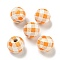Printed Wood European Beads, Round with Tartan Pattern, Dark Orange, 15.5~16mm, Hole: 4~4.5mm