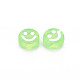 透明なアクリルビーズ  グリッターパウダー付き  白いエナメルの笑顔の顔とフラットラウンド  淡緑色  10x5mm  穴：2mm  約1450個/500g MACR-N008-55-D03-2