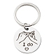 Valentinstag-Thema 304 flacher runder Edelstahl-Schlüsselanhänger mit „I Do“-Anhänger KEYC-K018-01P-02-1