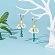 Shell Pearl & Glass Braided Flower with Long Tassel Dangle Leverback Earrings EJEW-TA00122-2