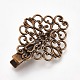 ヘアアクセサリー鉄ワニのヘアクリップパーツ  真鍮細工の花のカボションベゼルのセッティングで  アンティークブロンズ  42x30.5x10mm MAK-WH0002-02AB-1