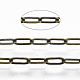 真鍮のペーパークリップチェーン  フラットオーバル  描かれた細長いアズキチェーン  ハンダ付け  スプールで  カドミウムフリー＆ニッケルフリー＆鉛フリー  アンティークブロンズ  7.6x2.6x0.5mm  約301.83フィート（92m）/ロール CHC-S008-001D-AB-1