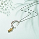 Natural Topaz Jade Bullet with Alloy Moon and Star Pendant Necklace NJEW-JN03912-04-2