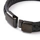 Black Leather Braided Cord Bracelet with 304 Stainless Steel Magnetic Clasps BJEW-P275-19-4