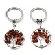 Natural Red Jasper Flat Round with Tree of Life Pendant Keychain KEYC-E023-03L-1
