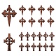 40個2スタイルの木製ペンダント  宗教  染め  エルサレム十字と十字架  ココナッツブラウン  34~43.5x21~29x4.5mm  穴：1.5mm  20個/スタイル WOOD-LS0001-17-2