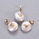 Natural Cultured Freshwater Pearl Pendants, with Brass Findings, Nuggets with Heart, Long-Lasting Plated, Golden, 17~27x12~16x6~12mm, Hole: 4x2.5mm