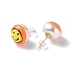 Natural Shell Smiling Face Stud Earrings with Enamel EJEW-G334-04B-2