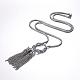 304 Stainless Steel Tassel Lariat Necklaces NJEW-P098-36P-1