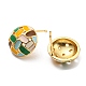 Real 18K Gold Plated Brass Flat Round Stud Earrings with Enamel KK-C026-12G-2