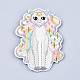 機械刺繍布地手縫い/アイロンワッペン  マスクと衣装のアクセサリー  アップリケ  猫  ホワイト  84x59x1.4mm DIY-M006-18-1