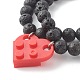 Valentinstag Natur Lavagestein Perlen Armband Sets BJEW-JB06333-5