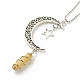 Natural Topaz Jade Bullet with Alloy Moon and Star Pendant Necklace NJEW-JN03912-04-4