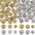 Pandahall 360 pz tappi di perline floreali, 2 forme tappi terminali in lega tibetana argento dorato antico perline distanziatori cappellini distanziatore gioielli da 8/10/12mm tappi per gioielli orecchini bracciali creazione di collane, 3 dimensioni
