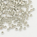 Brass Crimp Beads, Cadmium Free & Nickel Free & Lead Free, Rondelle, Nickel Color, about 2mm in diameter, 1.2mm long, hole: 1.2mm