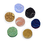 Galvanisieren natürlichen druzy Kristall cabochons, Flachrund, gefärbt, Mischfarbe, 20x4~12 mm