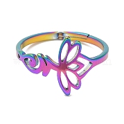 Ion Plating(IP) 304 Stainless Steel Hollow Lotus Adjustable Ring for Women RJEW-M149-32RC