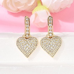Boucles d'oreilles créoles pendantes en laiton serties de micro-pavés de zirconiums cubiques&nbsp;EJEW-G471-15G