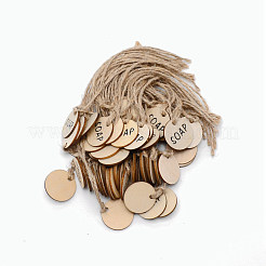 Plat rond avec des ornements d'étiquettes volantes en bois de savon de mot&nbsp;HJEW-WH0036-09