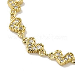 Braccialetti da donna con catena a maglie a forma di cuore in ottone placcato con micro pavè di zirconi cubici&nbsp;BJEW-P323-09G-03