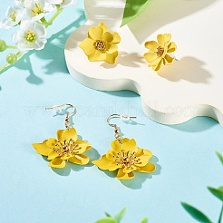2 par de pendientes colgantes de flores de hierro de 2 estilos y elegantes pendientes de botón de flores de pétalos multicapa.&nbsp;EJEW-TA0001-80C