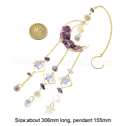 Décorations pendentif lune en copeaux d'améthyste naturelle&nbsp;HJEW-FS00027-05