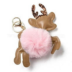 Porte-clés pendentif en imitation fourrure de lapin rex et cuir pu&nbsp;KEYC-K018-02KCG-02
