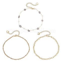 Браслеты на ногу из натуральных самородков морганита и звеньев цепи из нержавеющей стали 304&nbsp;AJEW-AN00743-02