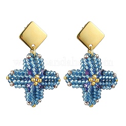 Boucles d'oreilles pendantes en acier inoxydable 304 avec perles de verre en forme d'étoile&nbsp;EJEW-MZ00332-02