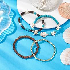 Ensemble de bracelets extensibles en perles synthétiques turquoise&nbsp;BJEW-JB10720