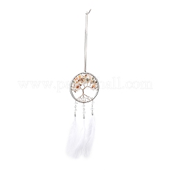 Плетеная паутина/сетка с подвесками из перьев&nbsp;HJEW-I013-02