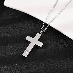 304 нержавеющая сталь паве прозрачный кубический цирконий крест подвеска урна для праха домашних животных ожерелья&nbsp;LS-NJEW-S455-07P