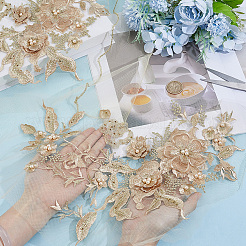 2 pieza de accesorios de bordado de poliéster con cuentas de flores 3D&nbsp;DIY-CY0003-64C