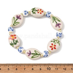 Pulseras elásticas ovaladas de porcelana estampada con motivos florales&nbsp;BJEW-JB14181