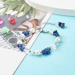 Natürliches Lapislazuli-Chipperlenarmband für Mädchenfrauen&nbsp;X1-BJEW-TA00019-04