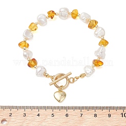 Braccialetti di perle di ambra naturale e conchiglia per le donne&nbsp;BJEW-JB13655